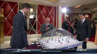 Doc Emrick Calls Play-By-Play For NHLers Playing Bubble Hockey Games